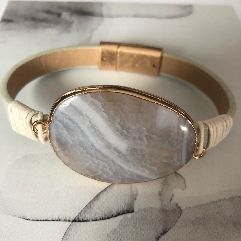 NWT Black Lace Agate + Leather magnetic Bracelet - Picture 4 of 6